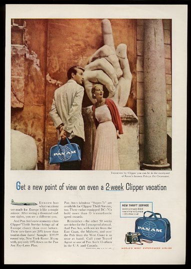 1958 A Pan American ad promoting travel to Italy.